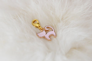 Pendant with clasp, Golden cat with pink enamel